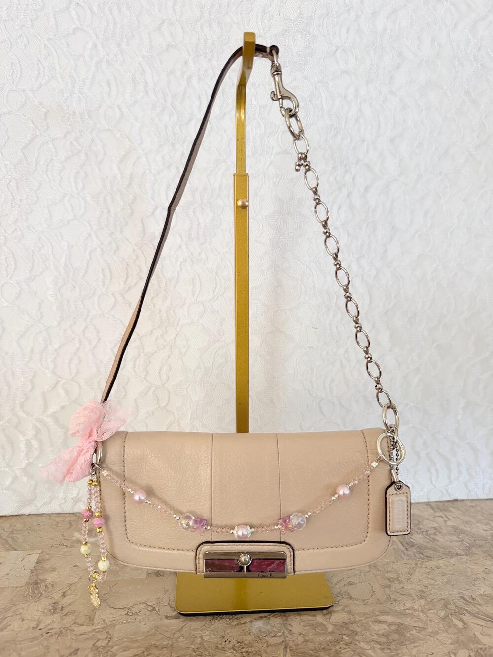 Vintage Y2K Coach Kristin champagne wristlet cell phone bag